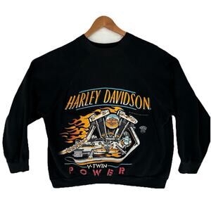 Harley Davidson Sweatshirt Mens V-Twin Power Crewneck USA Black Vintage 1988